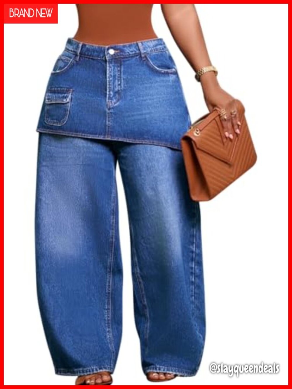 Womens Wide Leg Cargo Jeans Baggy Overlay Skirt Denim Pants